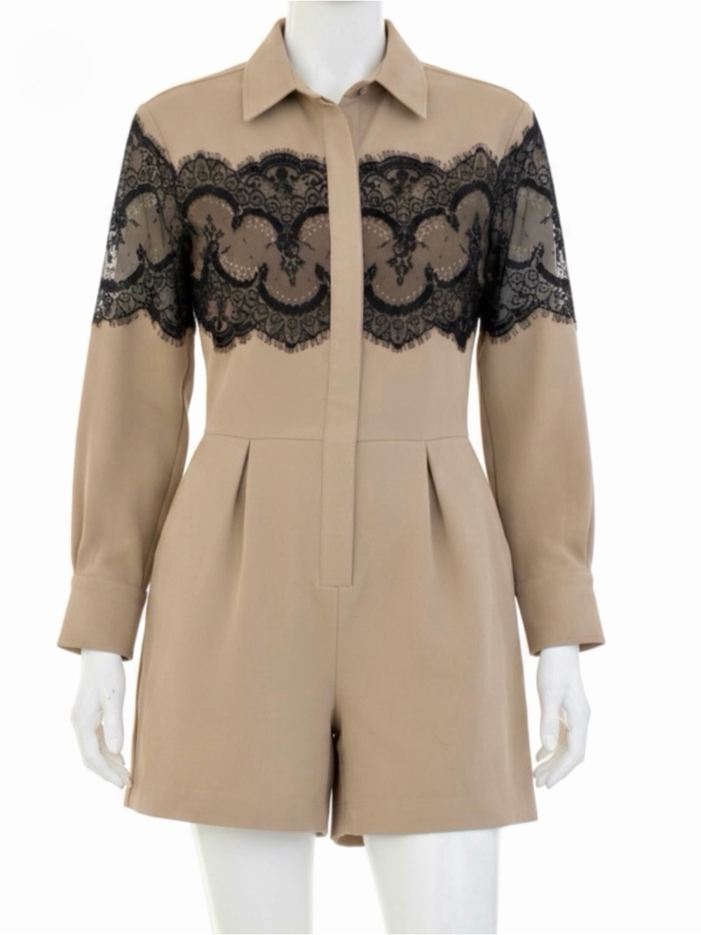 Anthropologie Women’s Lace Button-down Long-Sleeve Collared Shorts Romper NEW - Picture 10 of 13